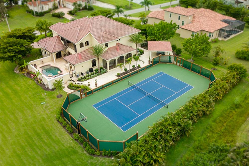 Regulation Size Tennis Court and Outdoor Living in Fort Myers, Florida